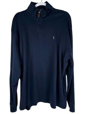 Polo Ralph Lauren Estate Rib Navy Blue 100% Cotton 1/4 Zip Sweater Men’s XXL